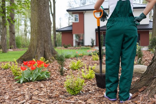 Operative wearing PPE while mowing a residential lawn